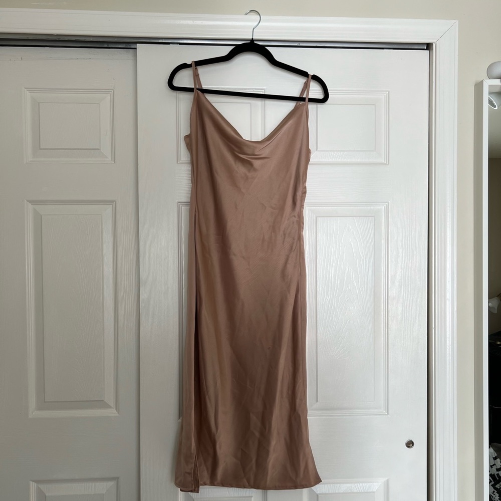 Missguided Tan Satin Midi Dress